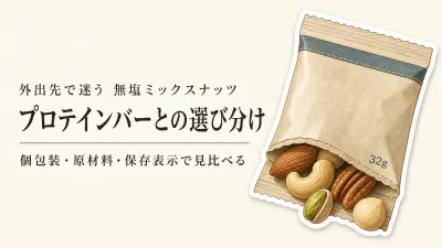 楽天でレビュー数が多い無塩ミックスナッツ＆高たんぱくプロテインバー比較｜外出先の間食を原材料・個包装で選ぶ